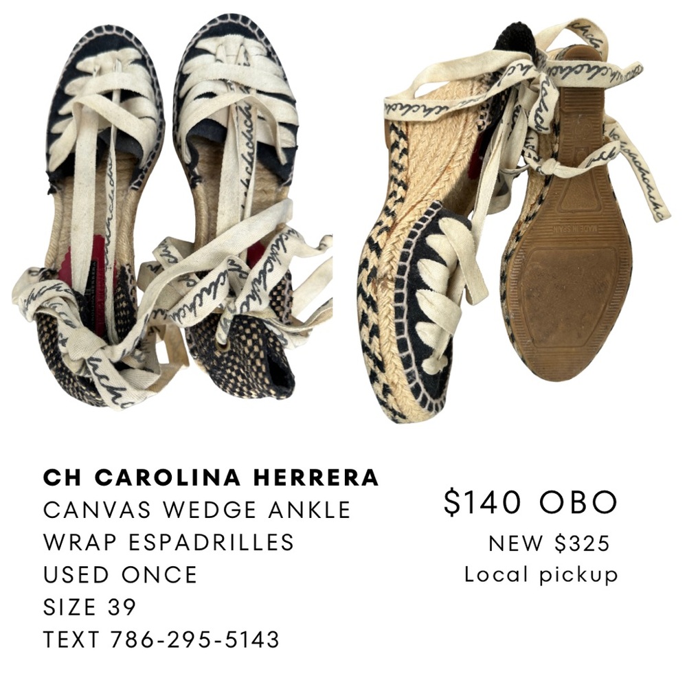 Carolina Herrera Black and Cream Canvas Espadrilles